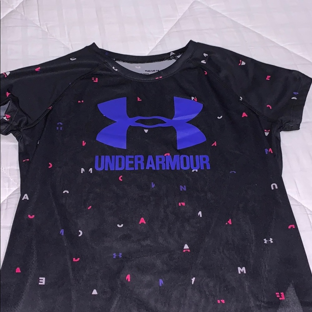 Purple, pink, and black under armour shirt